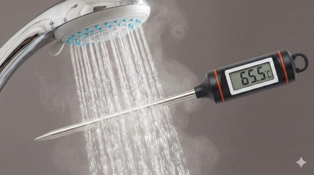 排水管を傷つけないよう、60度から70度程度に温度を調整した熱湯（蒸気）を準備している様子